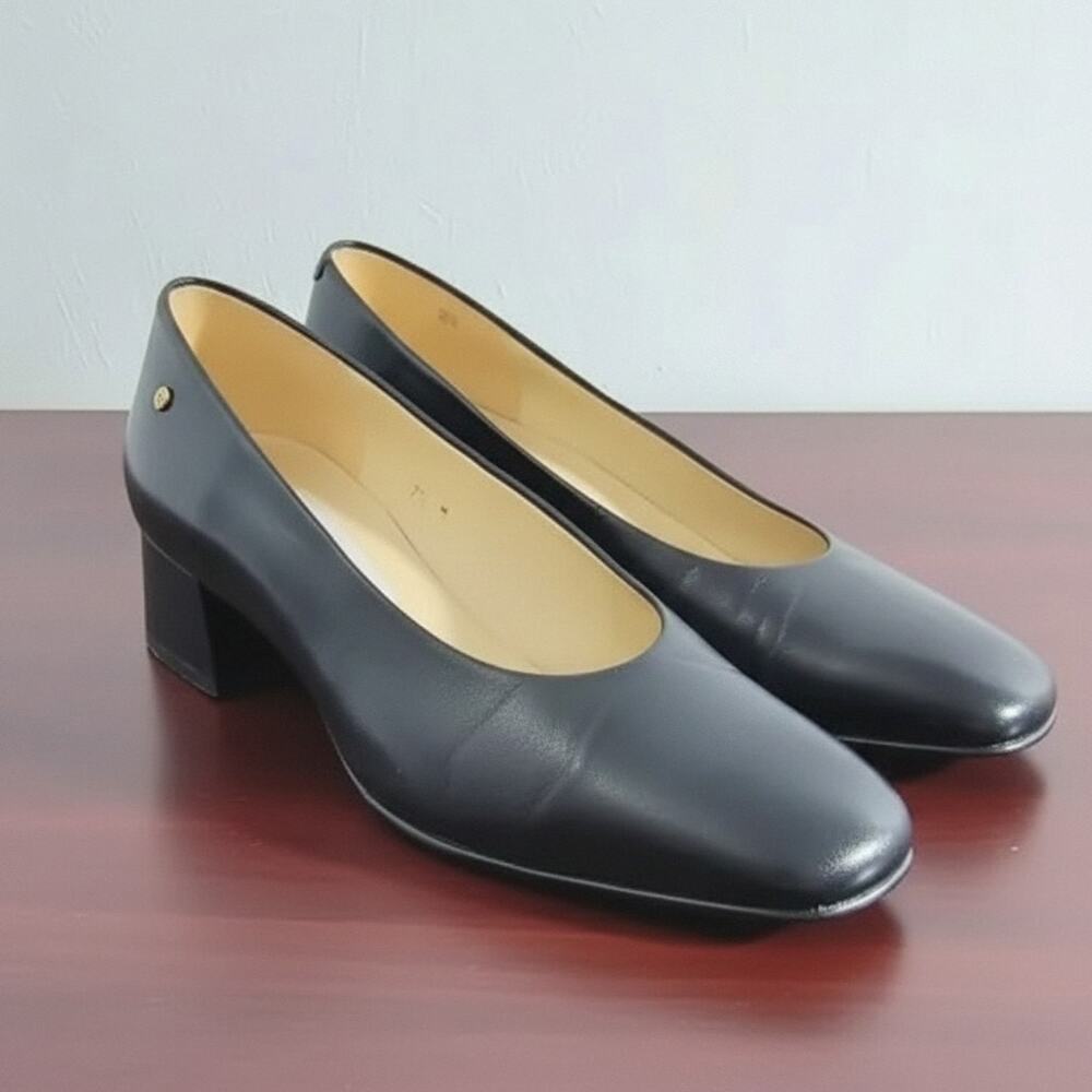 Etienne Aigner Sarah Pumps Women's 7.5M Black Leather Square Toe Slip on Shoes